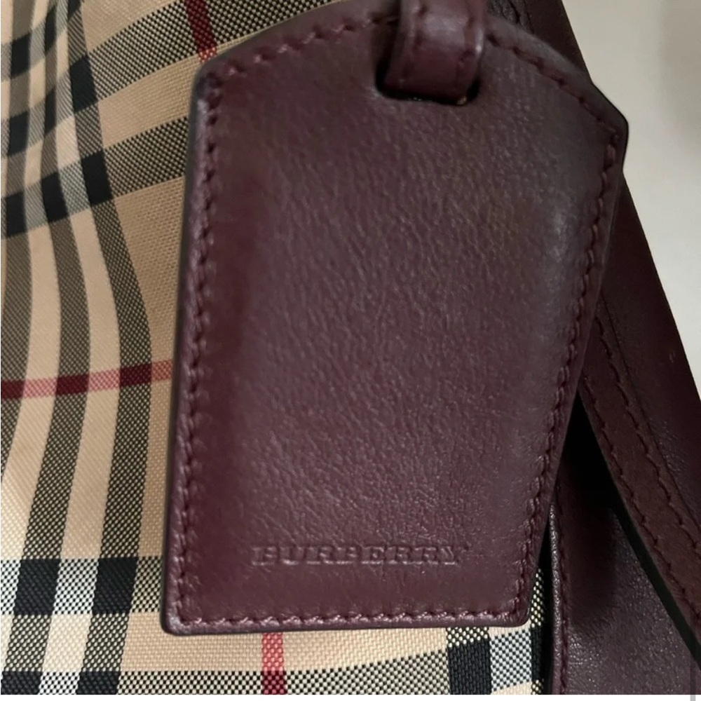 Burberry Vintage House Check Tote Bag Burgundy Leather - Picture 10 of 11